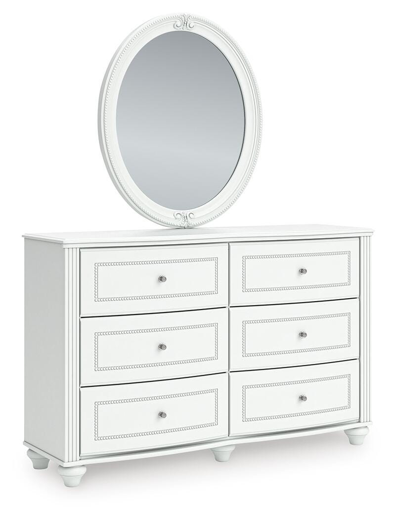 Kozlani Twin Upholstered Panel Storage Bed, Dresser, Mirror and Nightstand in White - PKG023807