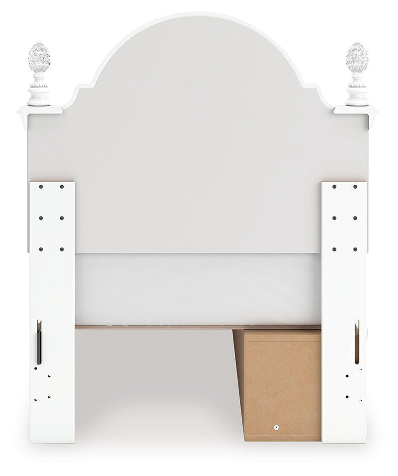 Kozlani Twin Upholstered Panel Storage Bed, Dresser, Mirror and Nightstand in White - PKG023807