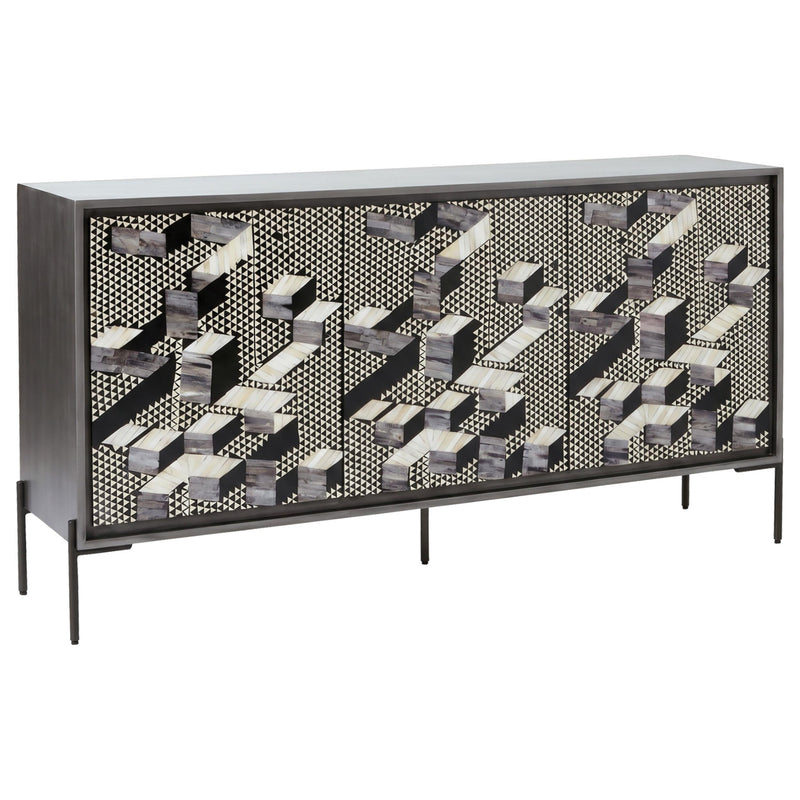Krause 3-door Bone Inlay Accent Cabinet Grey and Black - 950452