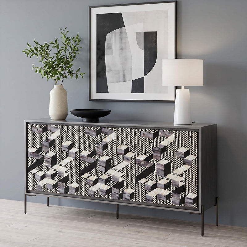 Krause 3-door Bone Inlay Accent Cabinet Grey and Black - 950452