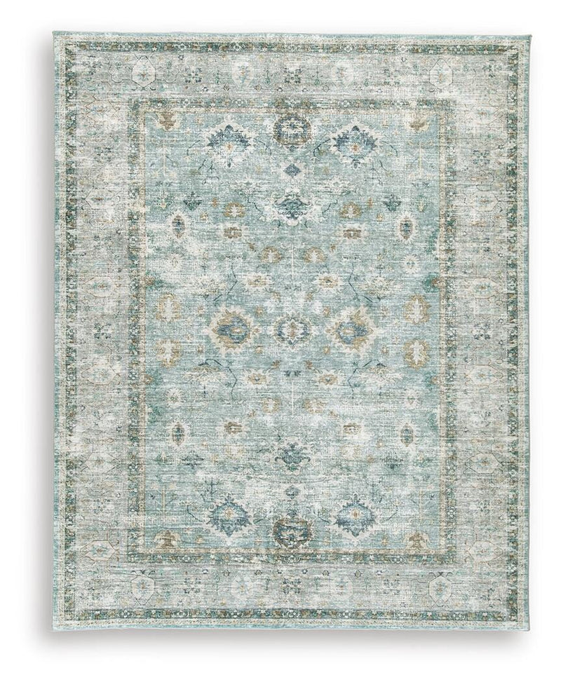 Ladstoney Teal/Beige/Ochre 7'6" X 9'6" Memory Foam Area Rug - R407501