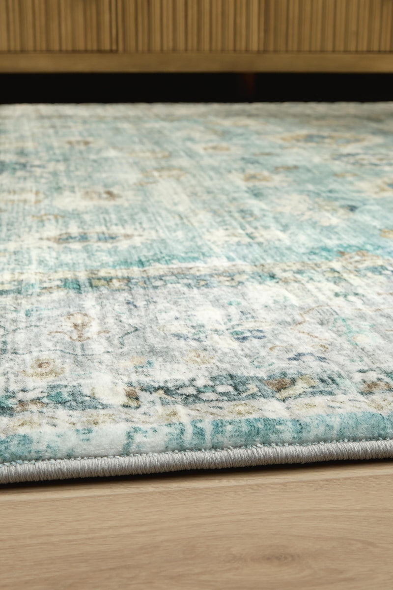 Ladstoney Teal/Beige/Ochre 7'6" X 9'6" Memory Foam Area Rug - R407501