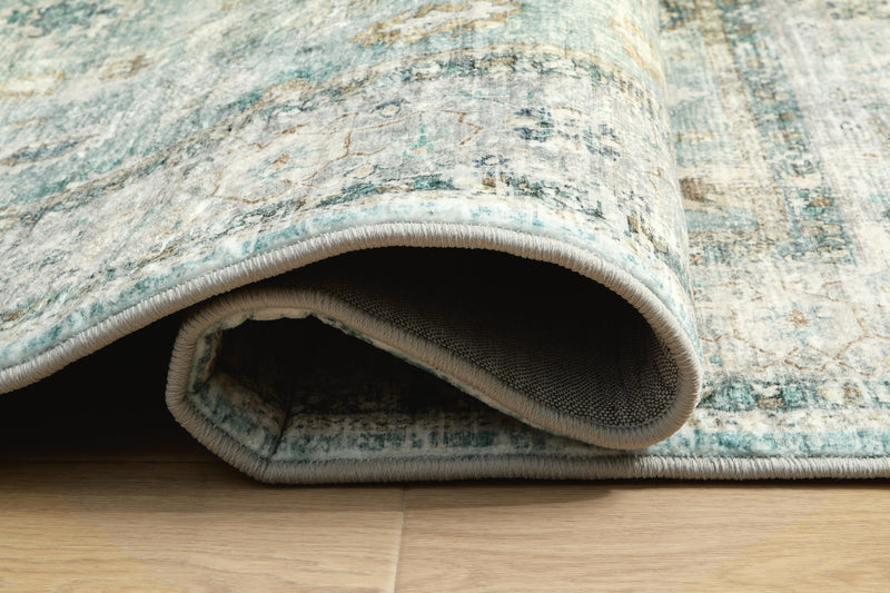 Ladstoney Teal/Beige/Ochre 7'6" X 9'6" Memory Foam Area Rug - R407501