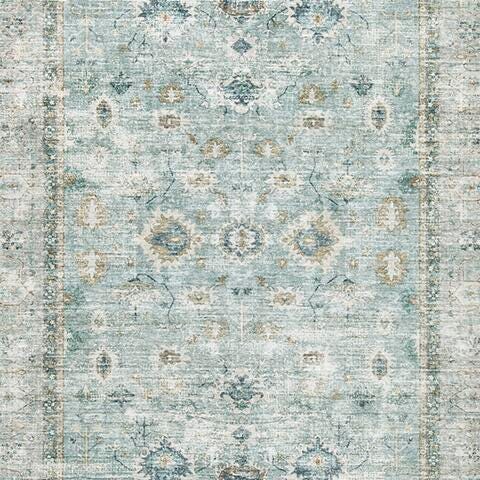 Ladstoney Teal/Beige/Ochre 7'6" X 9'6" Memory Foam Area Rug - R407501
