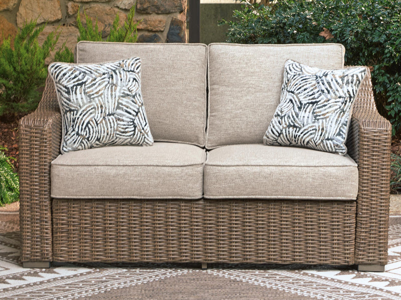 Laguna Heights Outdoor Sofa and Loveseat with Coffee Table in Beige - PKG024605
