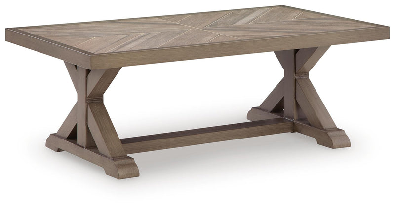 Laguna Heights Outdoor Sofa and Loveseat with Coffee Table in Beige - PKG024605