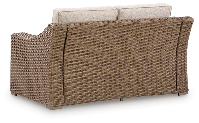 Laguna Heights Outdoor Sofa and Loveseat with Lounge Chair in Beige - PKG024610