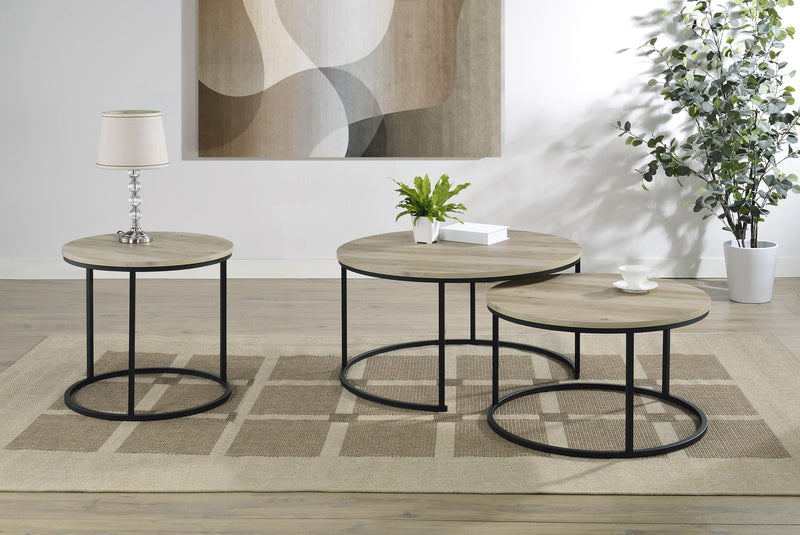 Lainey 2-piece Round Nesting Coffee Table Distressed Pine - 736040