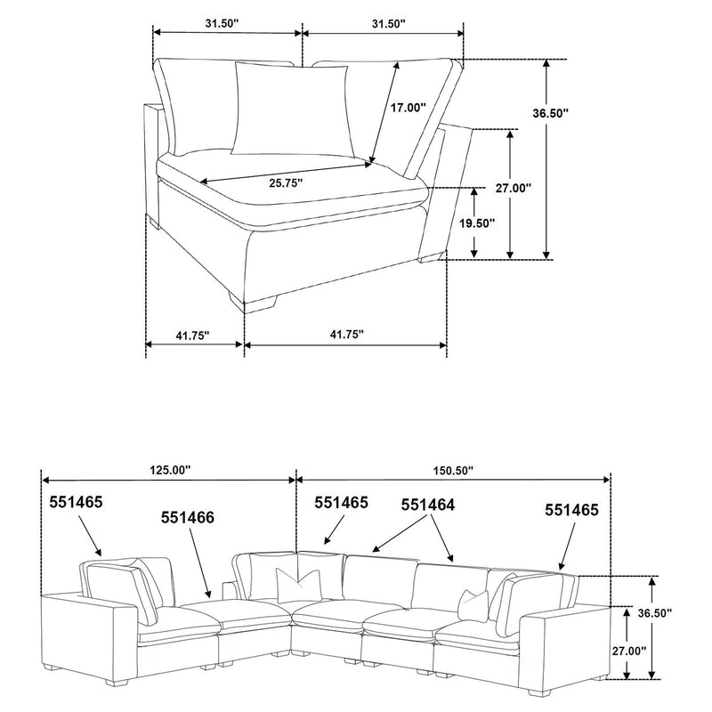 Lakeview 6-piece Upholstered Modular Sectional Chocolate - 551464-SET