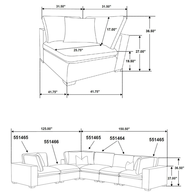 Lakeview 6-piece Upholstered Modular Sectional Chocolate - 551464-SETA