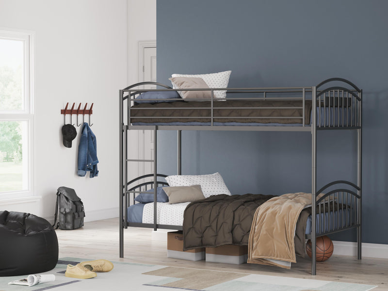 Lanceburg Gray Twin over Twin Bunk Bed with Ladder - PCB400-59