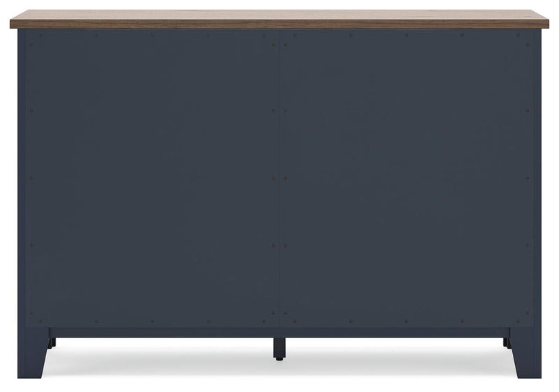 Landocken Full Panel Headboard and Dresser in Brown/Blue - PKG020599