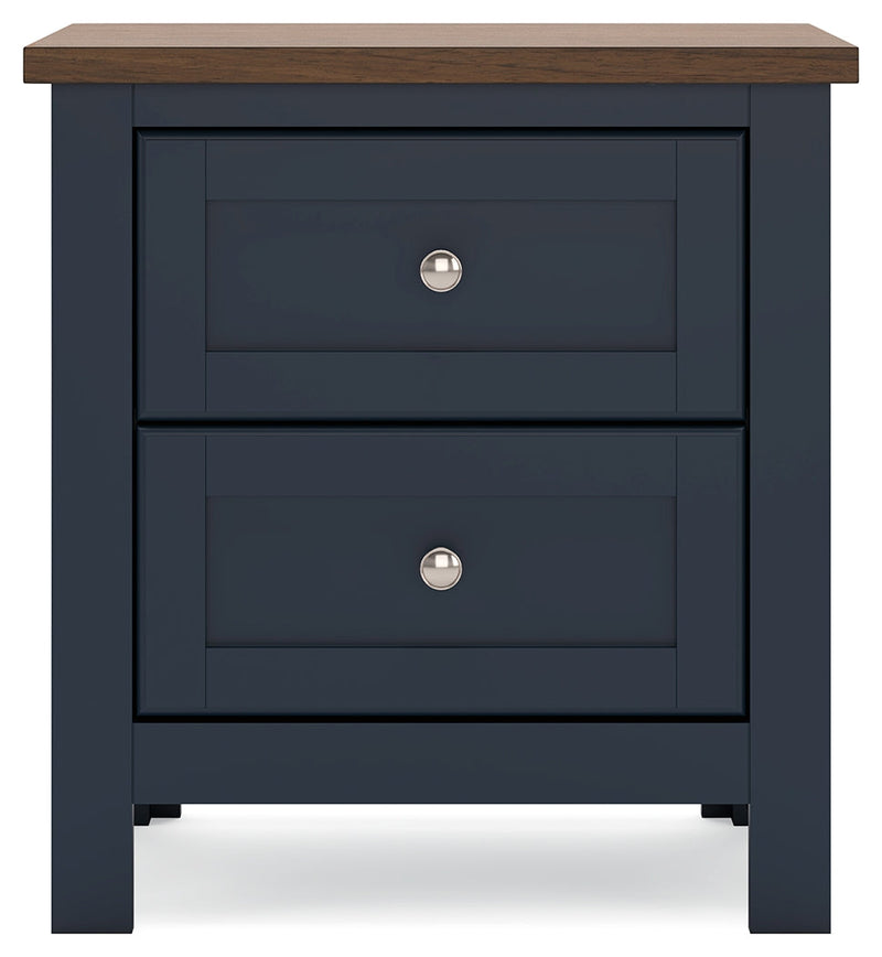 Landocken Full Panel Headboard with Mirrored Dresser and 2 Nightstands in Brown/Blue from Ashley - DMV Furniture