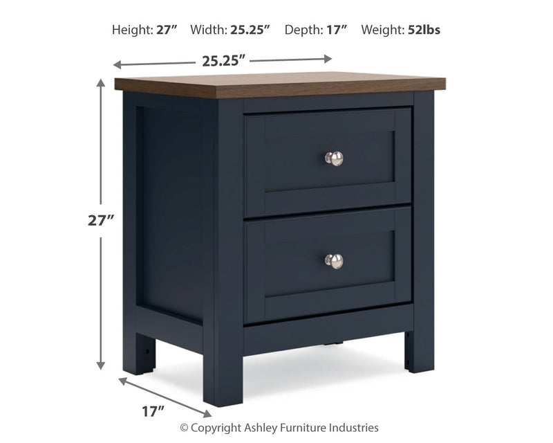 Landocken Full Panel Headboard with Mirrored Dresser and 2 Nightstands in Brown/Blue from Ashley - DMV Furniture
