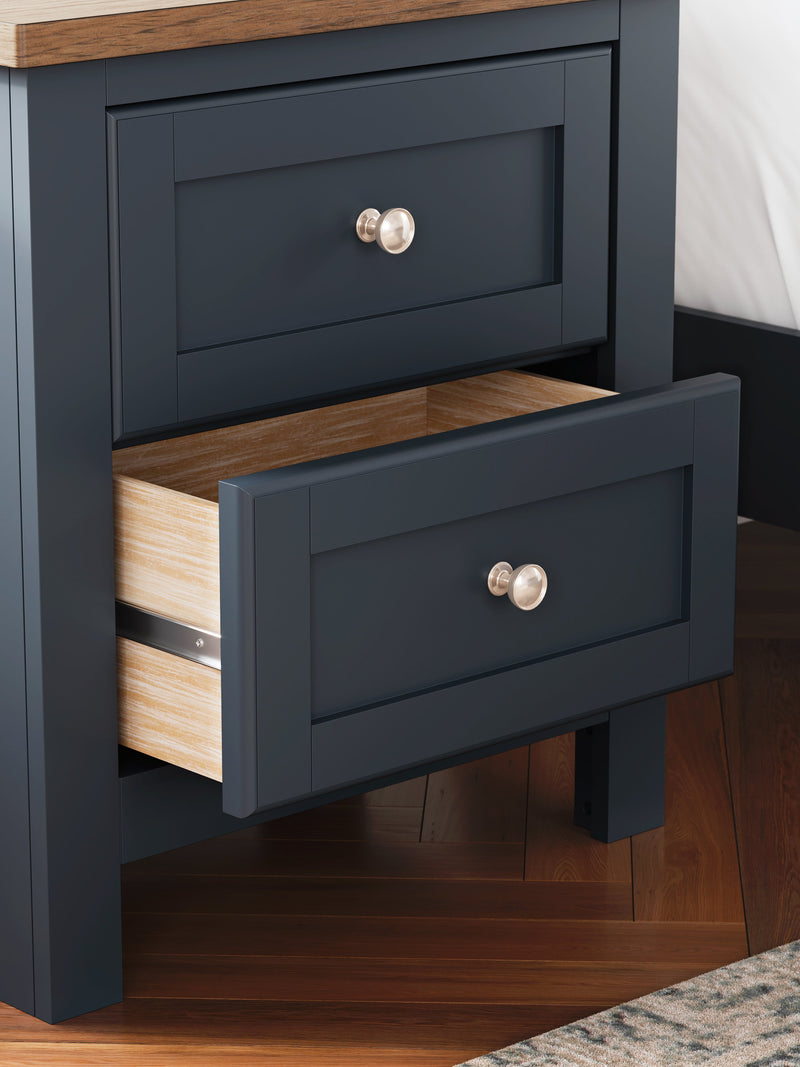 Landocken Full Panel Headboard with Mirrored Dresser and 2 Nightstands in Brown/Blue from Ashley - DMV Furniture