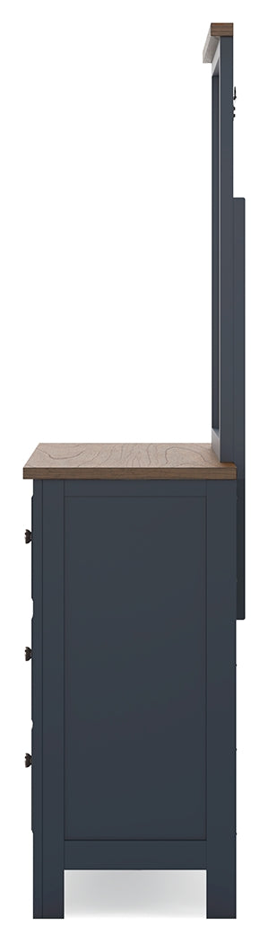 Landocken Full Panel Headboard with Mirrored Dresser and 2 Nightstands in Brown/Blue from Ashley - DMV Furniture