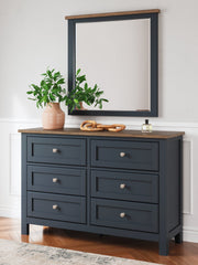 Landocken Full Panel Headboard with Mirrored Dresser and Nightstand in Brown/Blue from Ashley - DMV Furniture