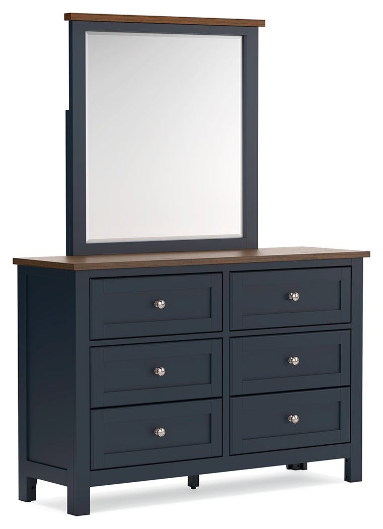 Landocken Full Panel Headboard with Mirrored Dresser and Nightstand in Brown/Blue from Ashley - DMV Furniture
