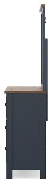Landocken Full Panel Headboard with Mirrored Dresser and Nightstand in Brown/Blue from Ashley - DMV Furniture
