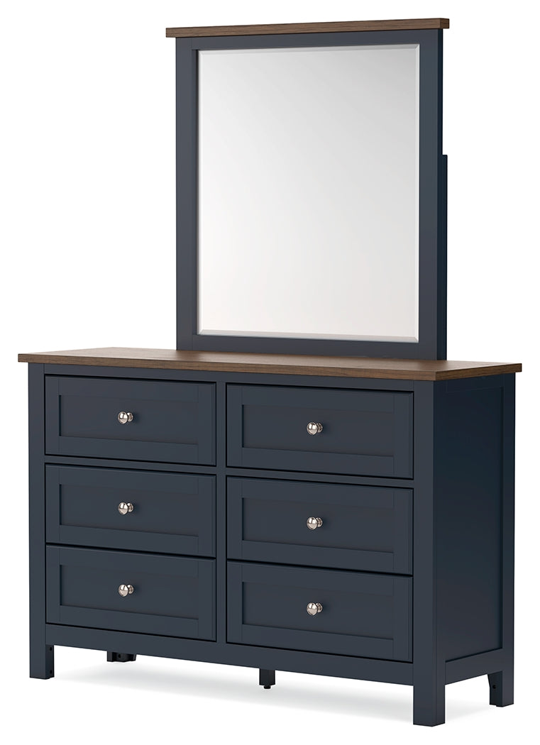 Landocken Full Panel Headboard with Mirrored Dresser and Nightstand in Brown/Blue from Ashley - DMV Furniture