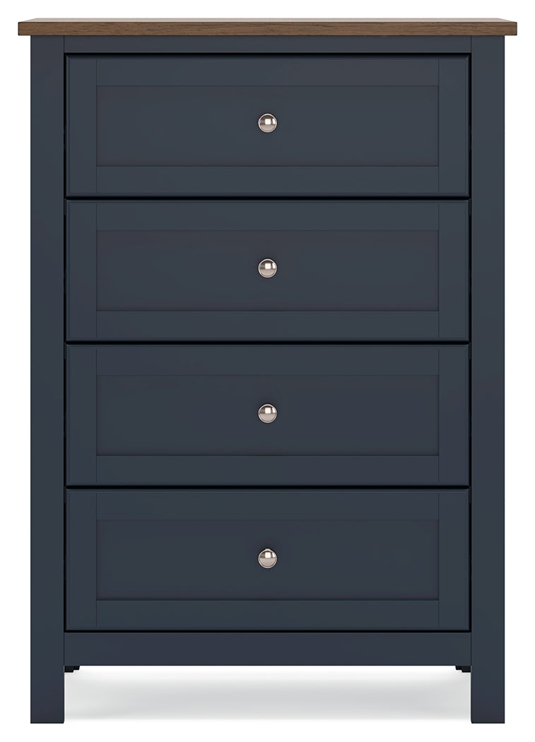 Landocken Queen Panel Headboard with Mirrored Dresser, Chest and 2 Nightstands in Brown/Blue from Ashley - DMV Furniture