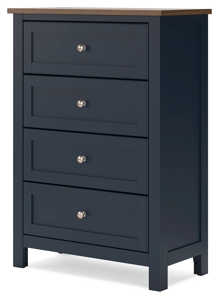 Landocken Queen Panel Headboard with Mirrored Dresser, Chest and 2 Nightstands in Brown/Blue from Ashley - DMV Furniture
