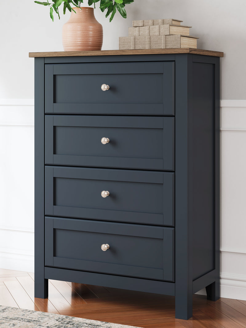 Landocken Queen Panel Headboard with Mirrored Dresser, Chest and 2 Nightstands in Brown/Blue from Ashley - DMV Furniture