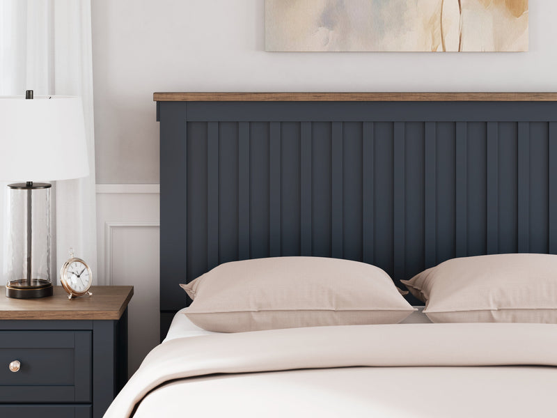 Landocken Queen Panel Headboard with Mirrored Dresser, Chest and 2 Nightstands in Brown/Blue from Ashley - DMV Furniture