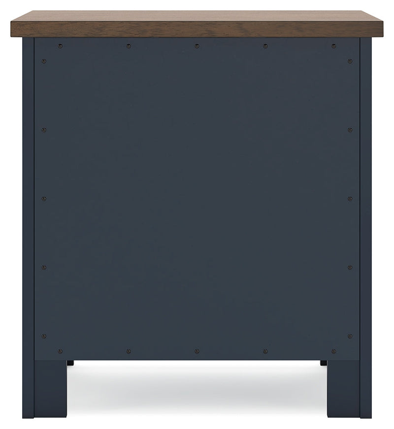 Landocken Twin Panel Bed with Mirrored Dresser and 2 Nightstands in Brown/Blue - PKG020321