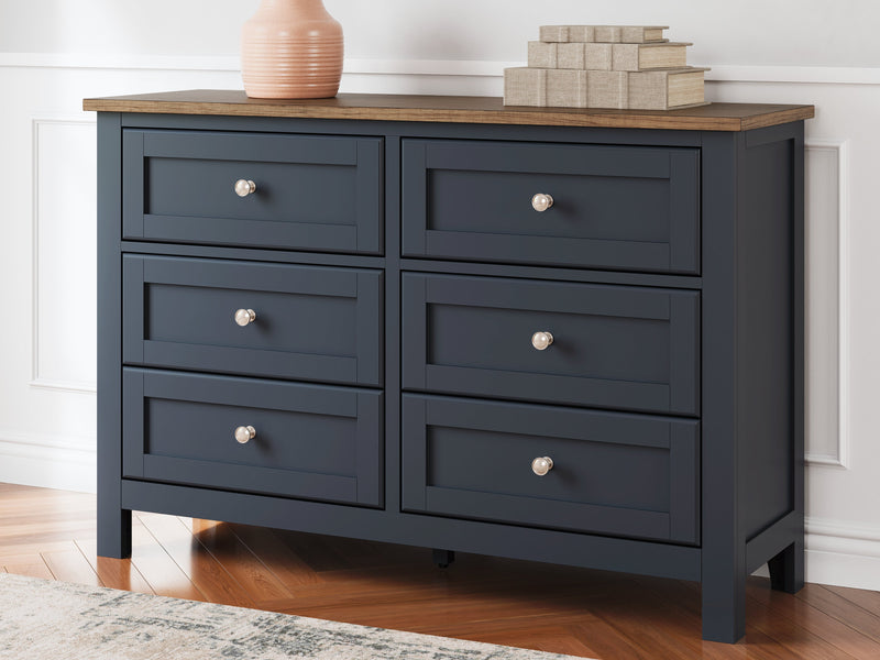 Landocken Twin Panel Headboard with Dresser in Brown/Blue from Ashley - DMV Furniture
