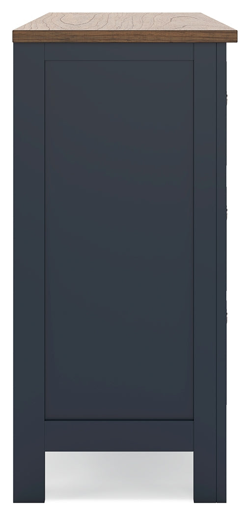 Landocken Twin Panel Headboard with Dresser in Brown/Blue from Ashley - DMV Furniture