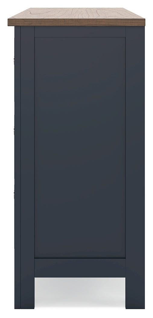 Landocken Twin Panel Headboard with Dresser in Brown/Blue from Ashley - DMV Furniture