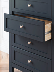 Landocken Twin Panel Headboard with Mirrored Dresser, Chest and 2 Nightstands in Brown/Blue from Ashley - DMV Furniture