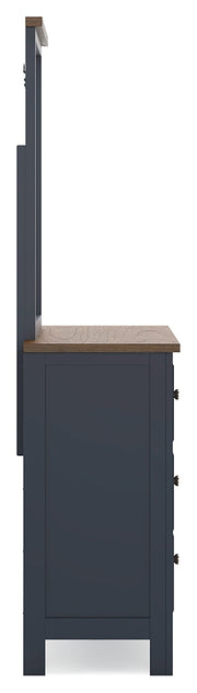 Landocken Twin Panel Headboard with Mirrored Dresser, Chest and 2 Nightstands in Brown/Blue from Ashley - DMV Furniture