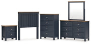 Landocken Twin Panel Headboard with Mirrored Dresser, Chest and Nightstand in Brown/Blue from Ashley - DMV Furniture