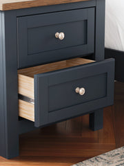 Landocken Twin Panel Headboard with Mirrored Dresser, Chest and Nightstand in Brown/Blue from Ashley - DMV Furniture
