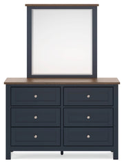 Landocken Twin Panel Headboard with Mirrored Dresser in Brown/Blue from Ashley - DMV Furniture