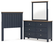 Landocken Twin Panel Headboard with Mirrored Dresser in Brown/Blue from Ashley - DMV Furniture