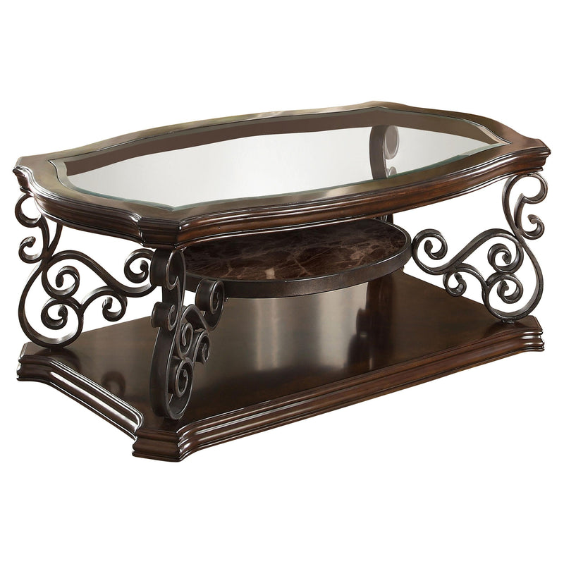 Laney 1-shelf Glass Top Rectangular Coffee Table Deep Merlot - 702448