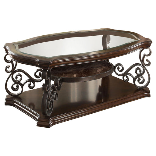 Laney 1-shelf Glass Top Rectangular Coffee Table Deep Merlot - 702448