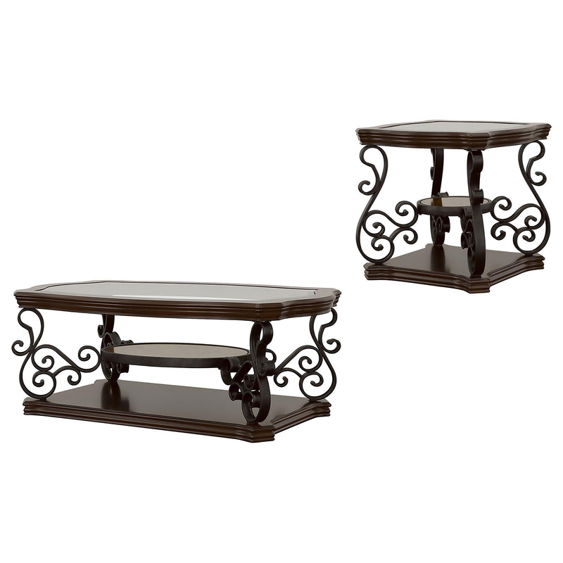 Laney 2-piece Glass Top Coffee and End Table Set Dark Merlot - 702448-S2