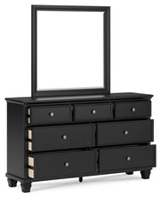 Lanolee California King Panel Bed with Mirrored Dresser and 2 Nightstands in Black - PKG015230