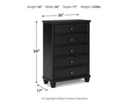 Lanolee California King Panel Storage Bed, Dresser and Chest in Black - PKG023926