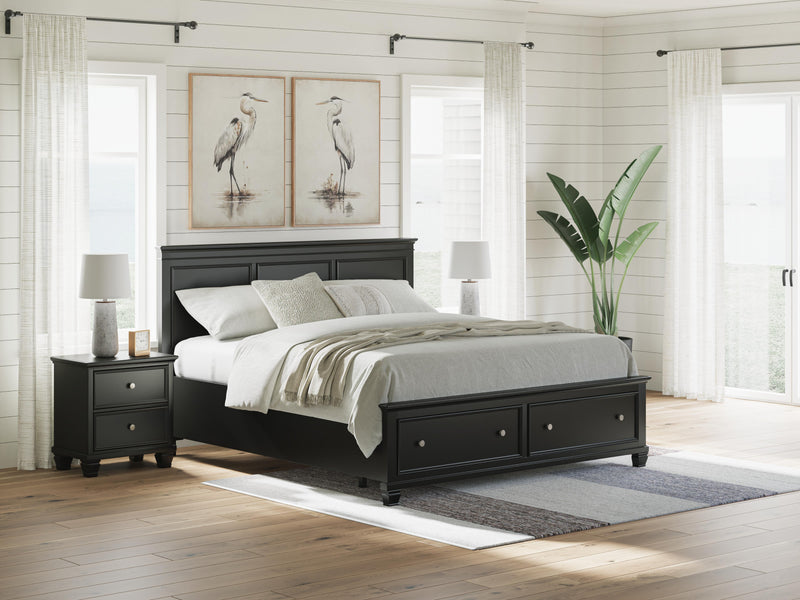 Lanolee California King Panel Storage Bed, Dresser and Mirror in Black - PKG023923