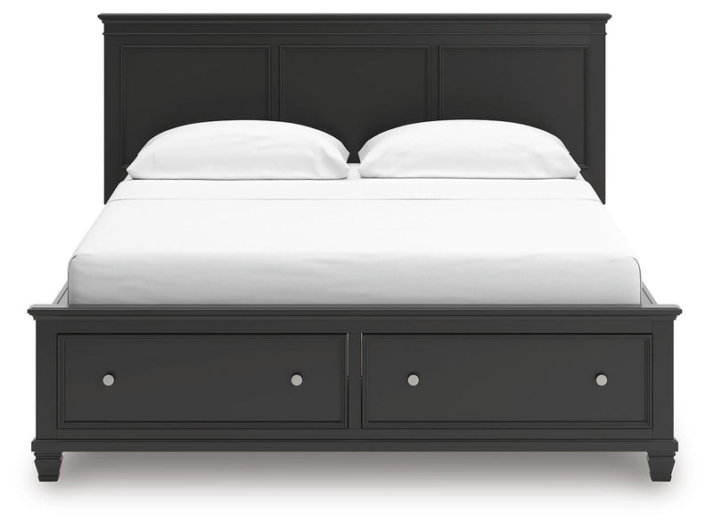 Lanolee California King Panel Storage Bed, Dresser and Nightstand in Black - PKG023925