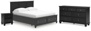 Lanolee California King Panel Storage Bed, Dresser and Nightstand in Black - PKG023925