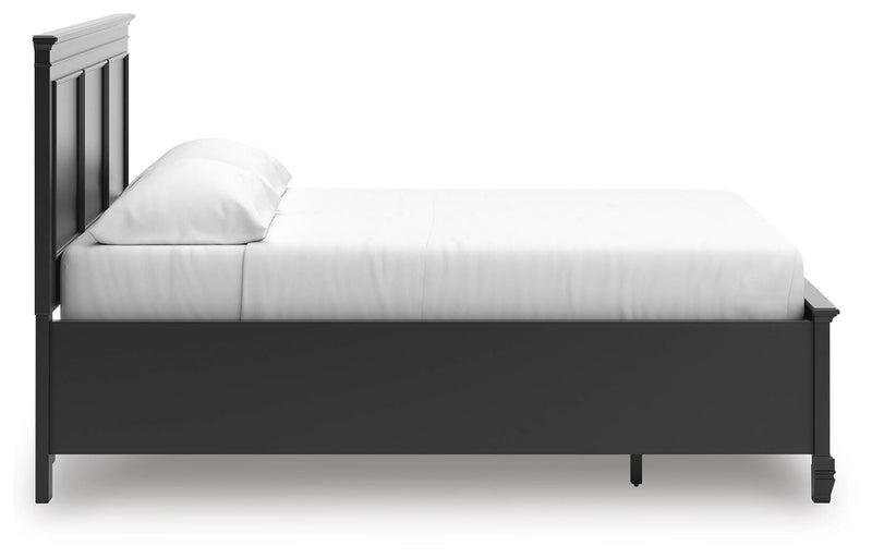 Lanolee California King Panel Storage Bed, Dresser, Mirror and Nightstand in Black - PKG023924