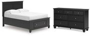 Lanolee Full Panel Storage Bed and Dresser in Black - PKG023907