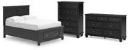 Lanolee Full Panel Storage Bed, Dresser and Chest in Black - PKG023911