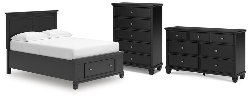 Lanolee Full Panel Storage Bed, Dresser and Chest in Black - PKG023911